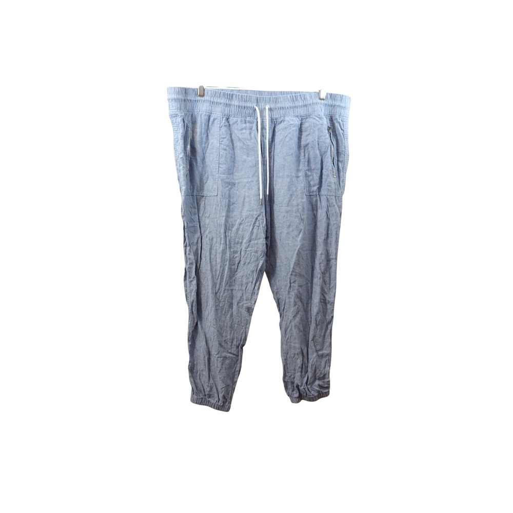 Athleta Cabo Linen Jogger Pants Womens 24 Light Blue Elastic Waist Drawstring